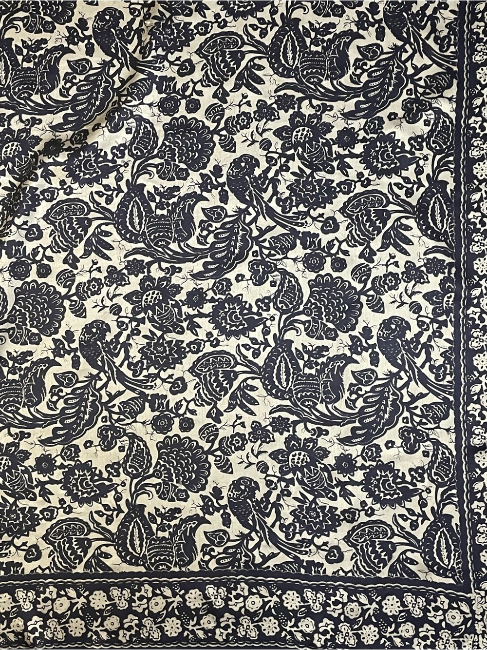 Vintage Scarf Navy Blue Cream Silk Parrot Bird Print Large 34 In Sq - Picture 6 of 10